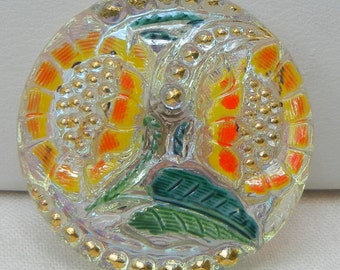 Two Sunflowers Czech Glass Button