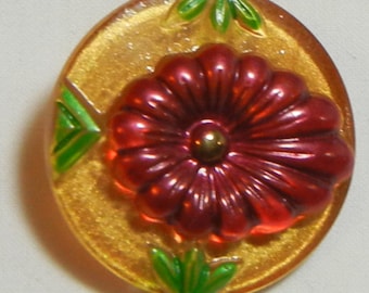 Egg Shaped Flower Czech Glass Button