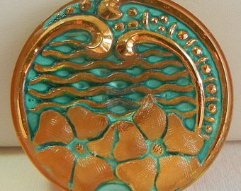 Flower and Waves Czech Glass Button