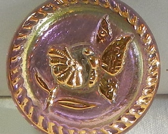 Butterfly and Flower Czech Glass Button