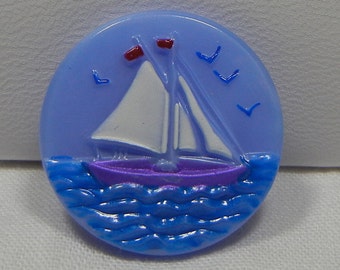 Sunny Sailboat Czech Glass Button