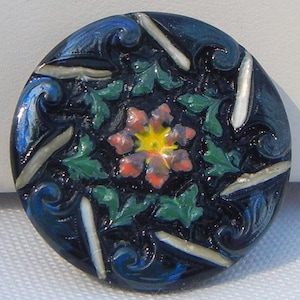 Flower and Curls Czech Glass Button