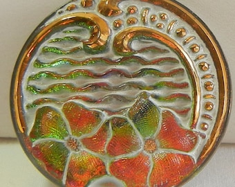 Flowers and Waves Czech Glass Button