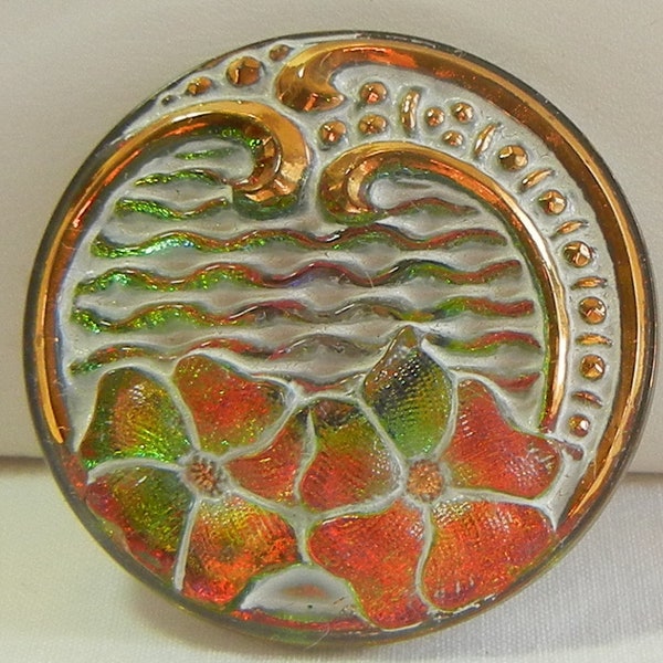 Flowers and Waves Czech Glass Button