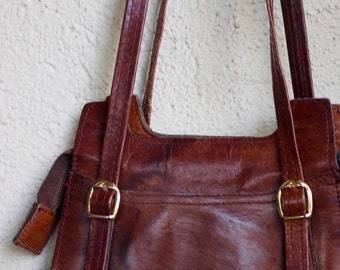 BOHO PURSE, vintage 60s 70s fashion, brown leather bag hippie