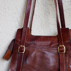 BOHO PURSE, vintage 60s 70s fashion, brown leather bag hippie image 1