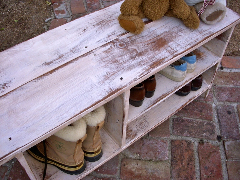 shoe storage shelf bench entry way furniture distressed decor 36.5