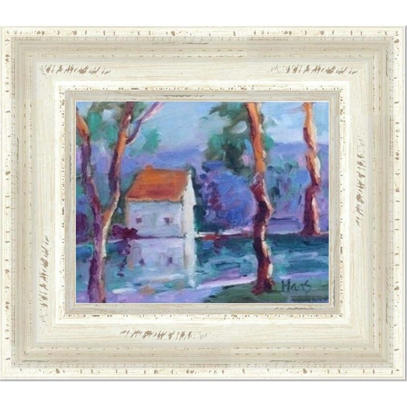 POND REFLECTIONS, original art oil painting, landscape impressionist artwork image 8