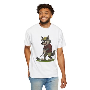 Camiseta de lobo golfista juguetón, unisex, divertida, para uso casual al aire libre, regalo para amantes del golf.