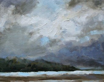 DILLON Beach, STORMY SKY, original oil plein air painting, landscape seashore