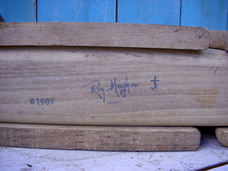 CAT FOLK ART vintage wood spotted sculpture Roy Minshew signed handmade 80s ooak image 4