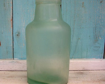 AQUA GLASS BOTTLE, antique greenish color farmhouse decor