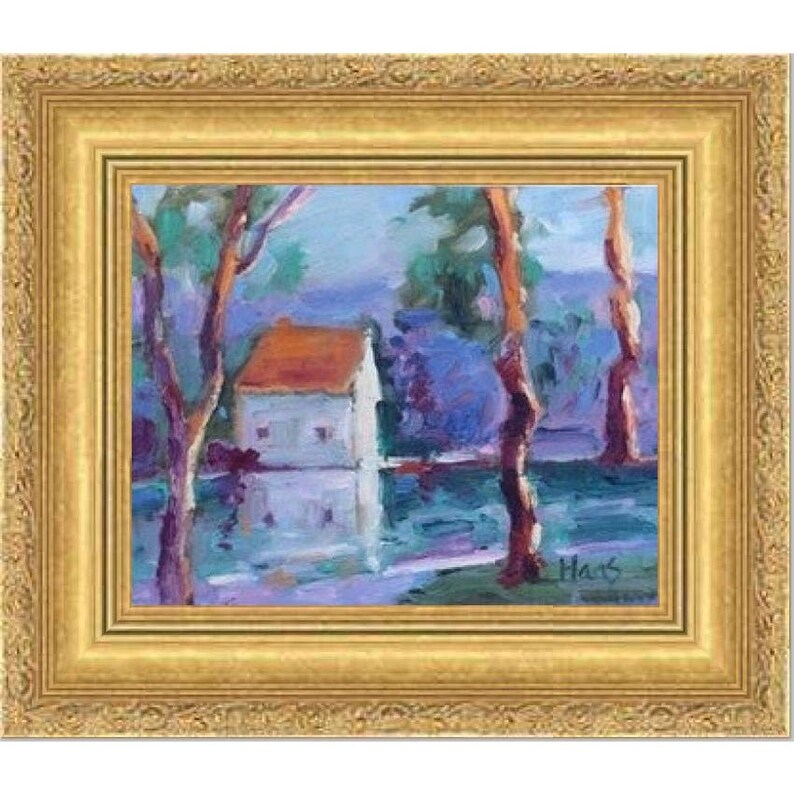 POND REFLECTIONS, original art oil painting, landscape impressionist artwork image 10