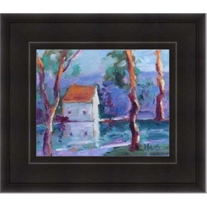 POND REFLECTIONS, original art oil painting, landscape impressionist artwork image 9