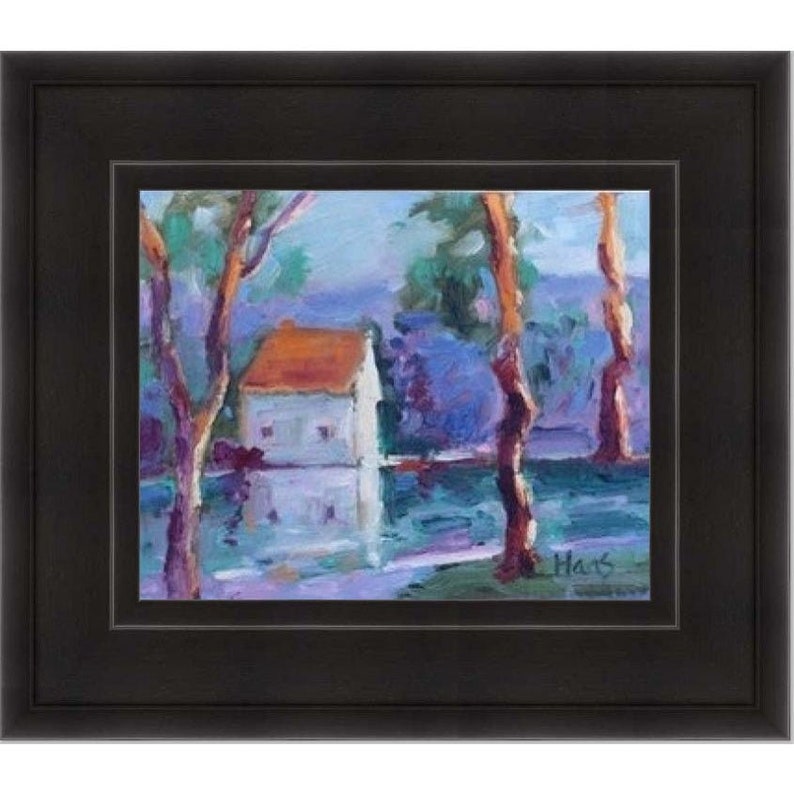 POND REFLECTIONS, original art oil painting, landscape impressionist artwork image 9