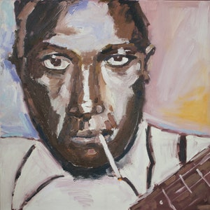 Original Oil Painting, POP ART PORTRAIT, Robert Johnson, 27 Club, 24x24 image 1