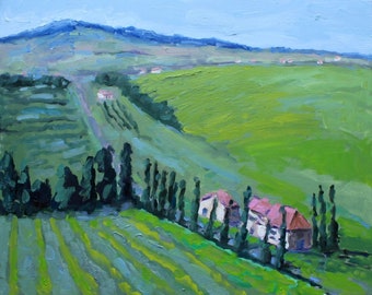 TUSCANY, original oil painting, green landscape, unframed