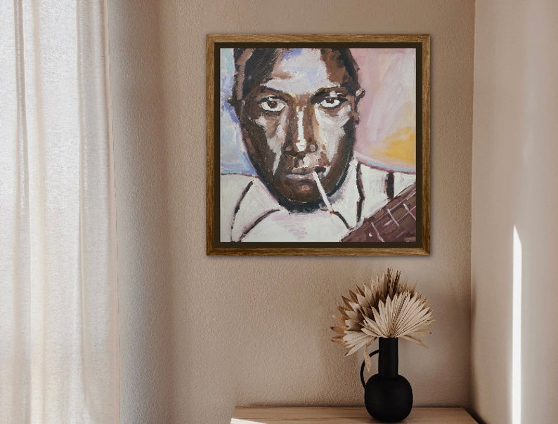 Original Oil Painting, POP ART PORTRAIT, Robert Johnson, 27 Club, 24x24 image 5