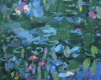 LILY POND, original oil impressionist painting, landscape artwork