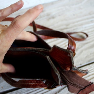 BOHO PURSE, vintage 60s 70s fashion, brown leather bag hippie image 7