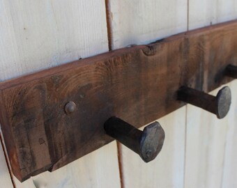 Wooden rack with spikes Shelf wood Coat rack hooks Reclaimed wood shelf Natural wood decor Rustic towel rack Housewarming USA 32 6 Spikes