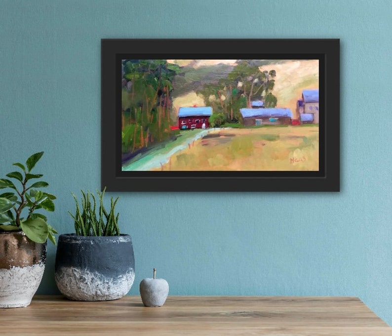 BODEGA BAY FARM, original oil painting plein air landscape, farmhouse decor wall art image 4