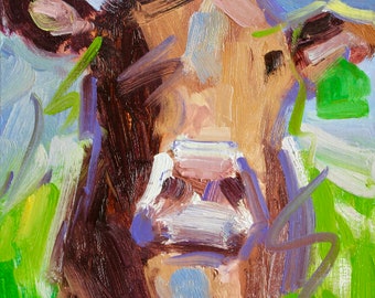 ABSTRACT COW, oil painting original artwork wall decor