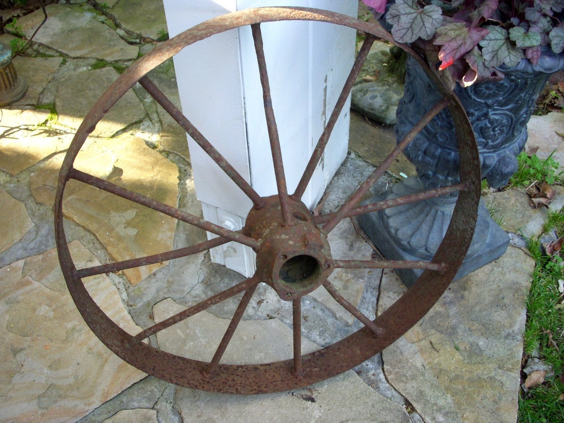 Antique wagon wheel vintage cast iron metal wheel large spoke Etsy