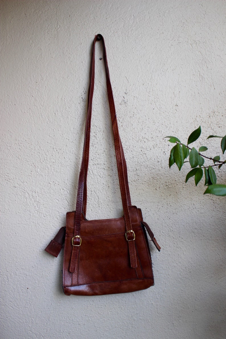 BOHO PURSE, vintage 60s 70s fashion, brown leather bag hippie image 10