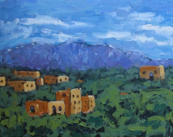 SANTA FE VIEW, original oil painting, southwest landscape, home decor wall art