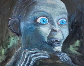 LORD of the RINGS, SMEAGOL, Gollum, Precious, oil painting portrait, dark, original art