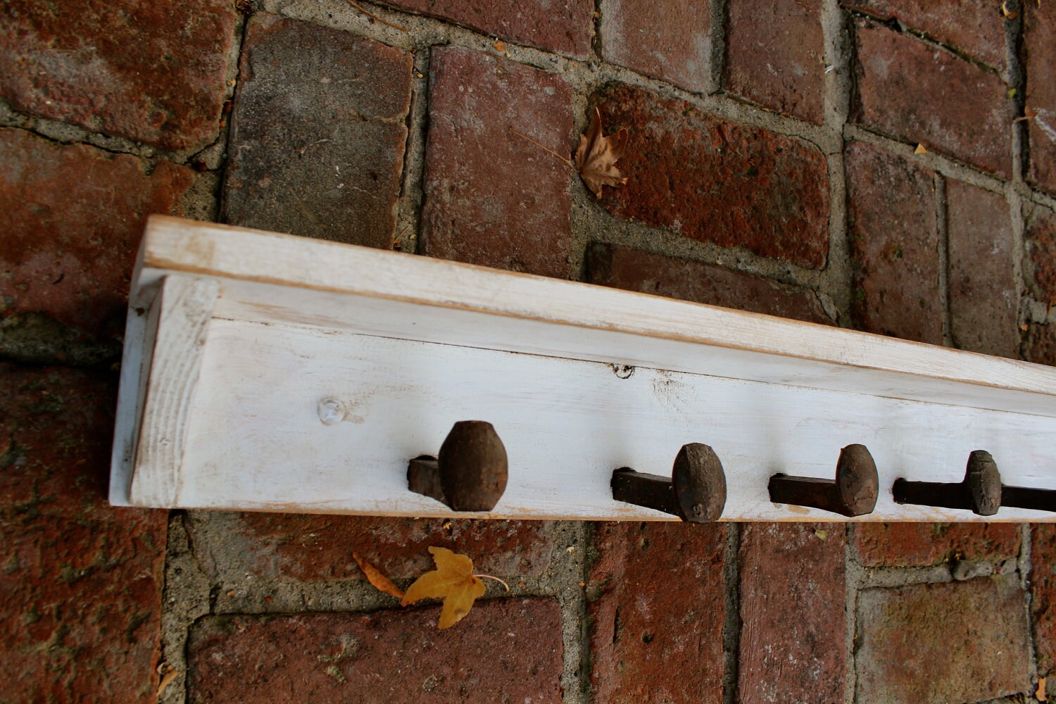 reclaimed wood shelf railroad spike coat rack wall mount Etsy