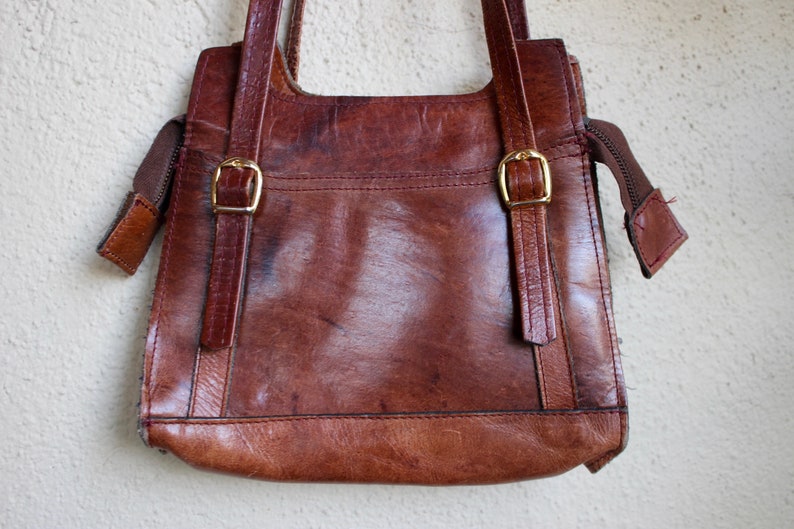 BOHO PURSE, vintage 60s 70s fashion, brown leather bag hippie image 2