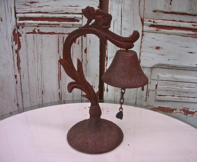 Antique Rustic Cast Iron Bell on Stand Rusted Dinner Bell Etsy