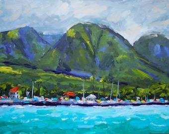 LAHAINA HAWAII, original oil painting, Hawaiian landscape, contemporary impressionist art