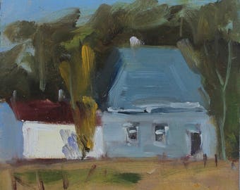 FARMHOUSE, original oil plein air landscape painting home decor wall art