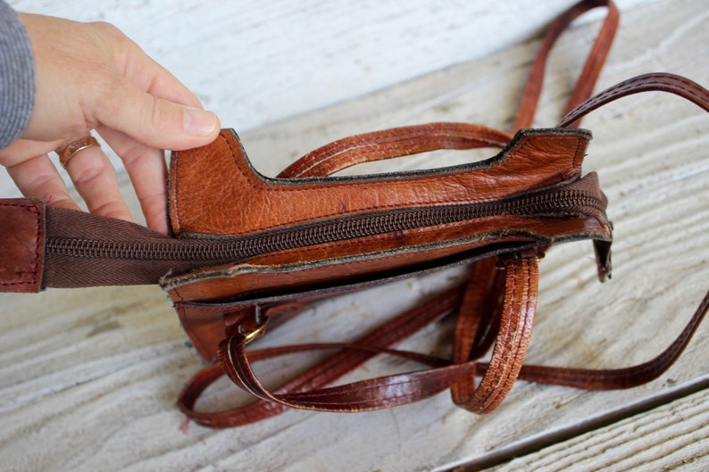 BOHO PURSE, vintage 60s 70s fashion, brown leather bag hippie image 5