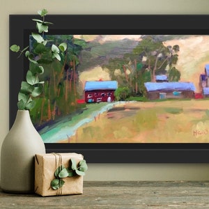 BODEGA BAY FARM, original oil painting plein air landscape, farmhouse decor wall art image 5