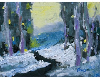 LAST LIGHT WINTERSCAPE, original oil painting, landscape in winter