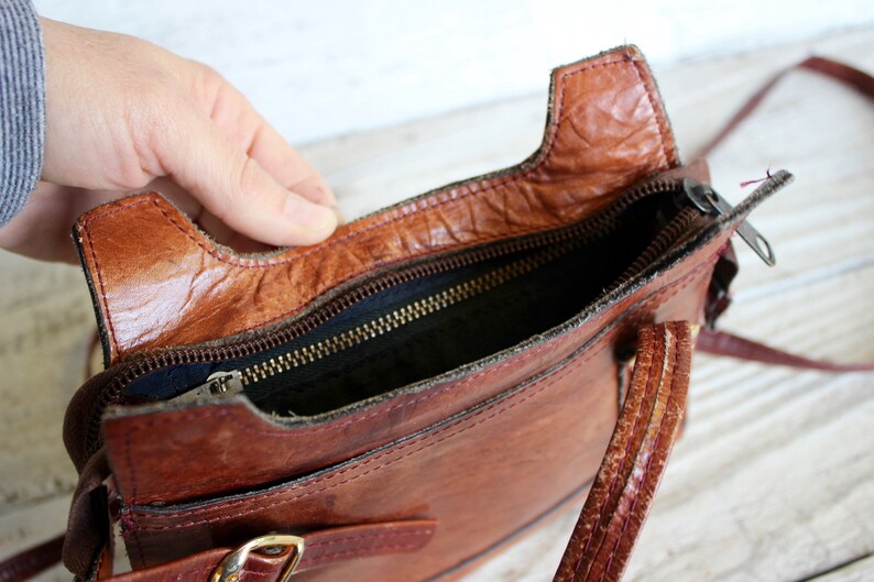 BOHO PURSE, vintage 60s 70s fashion, brown leather bag hippie image 3