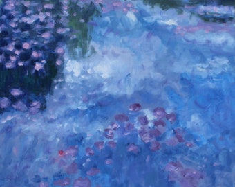 WATER REFLECTIONS, impressionism, original oil painting, waterscape, landscape artwork, lily pond impressionist