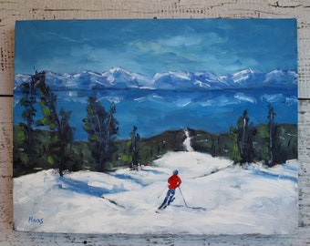 DIAMOND PEAK, Ski Run, original oil painting, winterscape, winter landscape snow