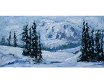 MT. RAINIER from PARADISE, in winter, original oil landscape painting