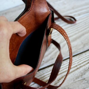 BOHO PURSE, vintage 60s 70s fashion, brown leather bag hippie image 8