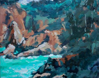 Mendocino Coastal Cliffs, original oil painting, seascape ocean beach coastal decor