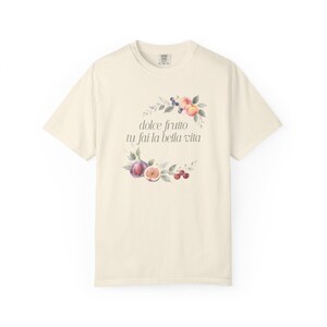 Italian Fruit Unisex T-Shirt, Cherry Peach Fig Tee, Soft Pastel Summer Fruits Top, Classic Tee, Gift for Fruit Lover, Trendy Graphic Shirt