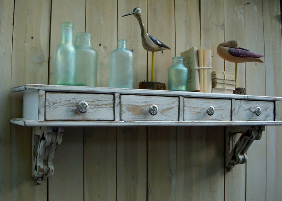 Floating Wall Mount Desk Shelf With Corbels And Drawers Wooden Etsy