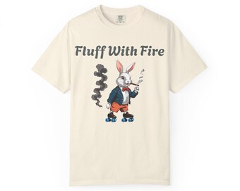 Cool Graphic T-Shirt - Fluff With Fire Rabbit, Skate Vibes, Fun Gift for Skaters, Casual Party Wear, Unique Unisex Tee