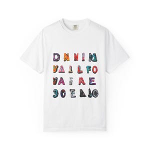 Camiseta unissex colorida tingida com design de letras exclusivo, uso casual, camiseta gráfica moderna, presente para amigos, moda verão, [...]