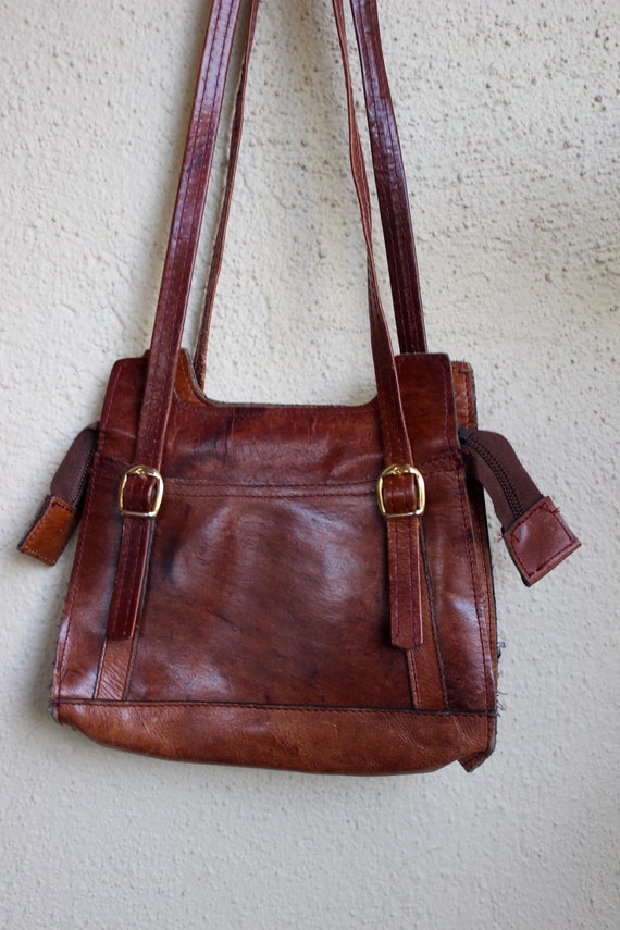 vintage 60s 70s boho brown leather purse hippie